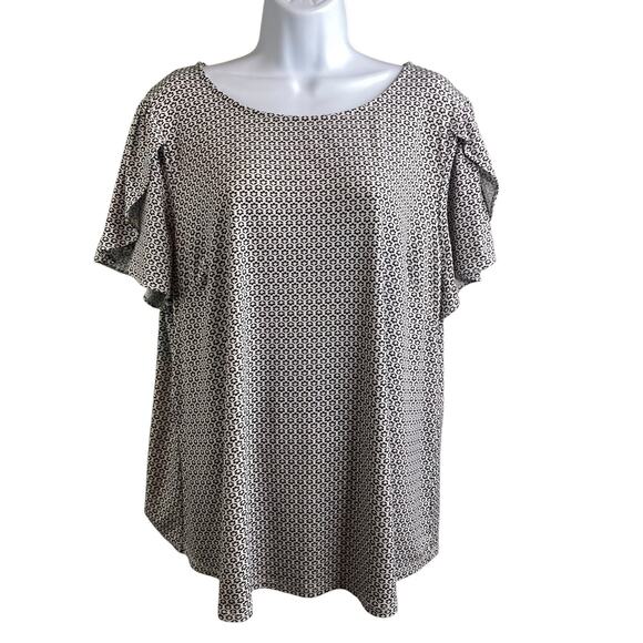 Adrianna Papell‎ Women's Gray Print Flowy Top Size 1X Flutter Sleeves Scandi - Picture 1 of 11